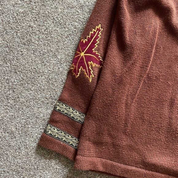 Vintage Alexa Grace Brown Leaves Cardigan Sweater Fall Autumn Grannycore Size S - Picture 6 of 12